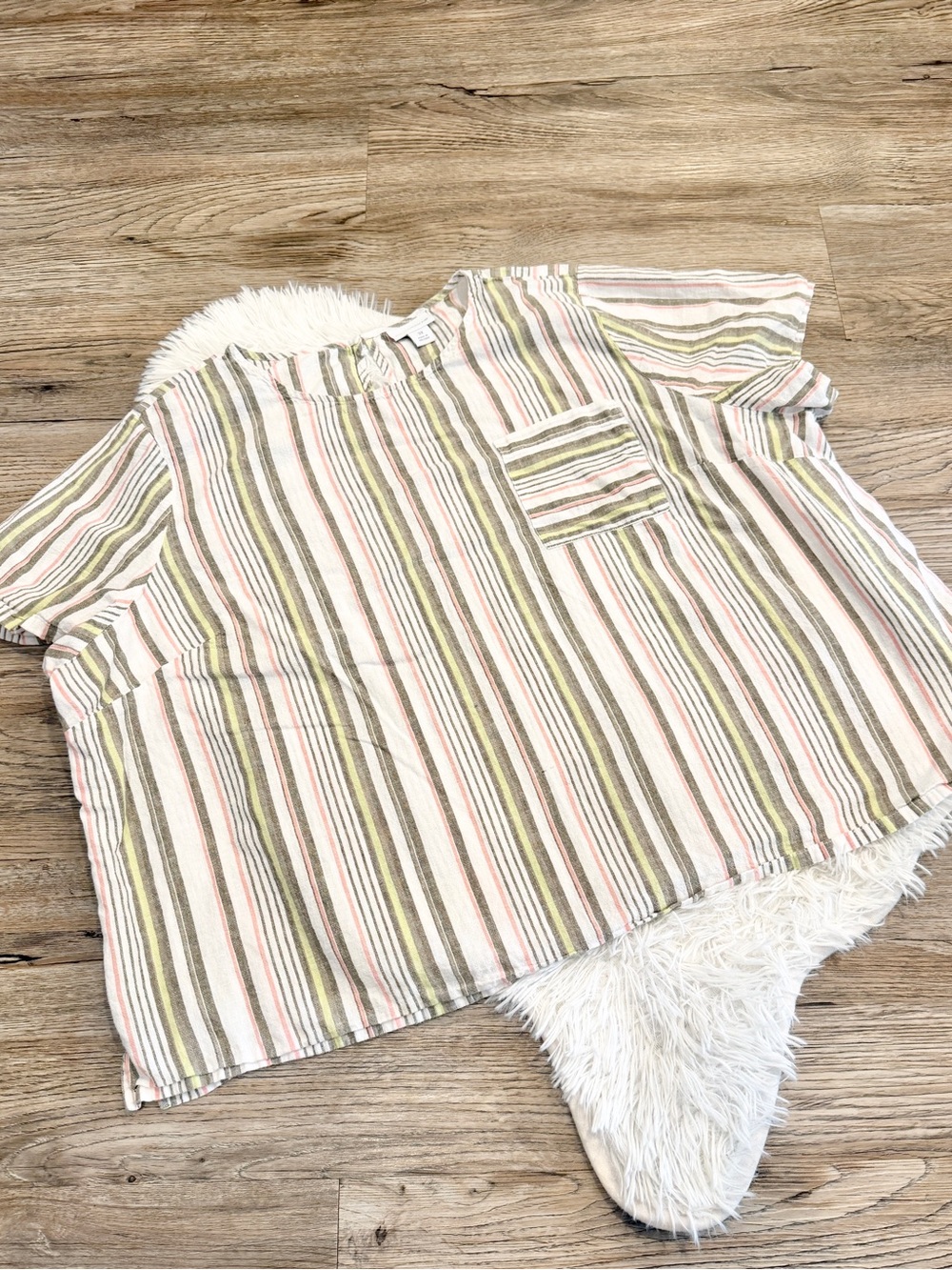 Liz Claiborne Stripe Linen Blend Top Natural Fiber Summer Earthy Neutral 3X